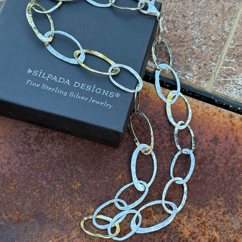 Vintage Silpada Handcrafted Sterling Silver Hammered Link Necklace